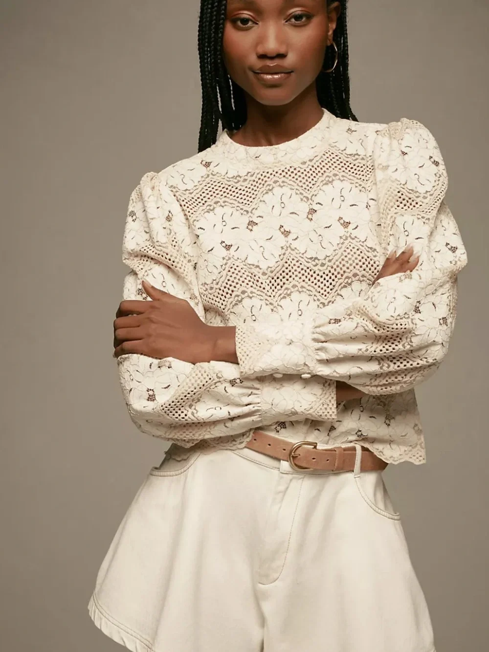 Anthropologie DOLAN Left Coast Mock-Neck Lace Blouse Size S